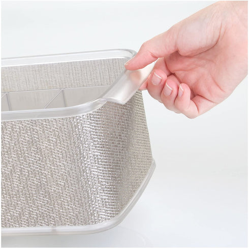 iDesign Twillo Plastic Silverware Caddy Organizer Flatware Caddy for Kitchen Countertop Storage, Dining Table, Outdoor Patio, Picnic Tables, Metallico and Clear 10" x 6.5" x 4.5"