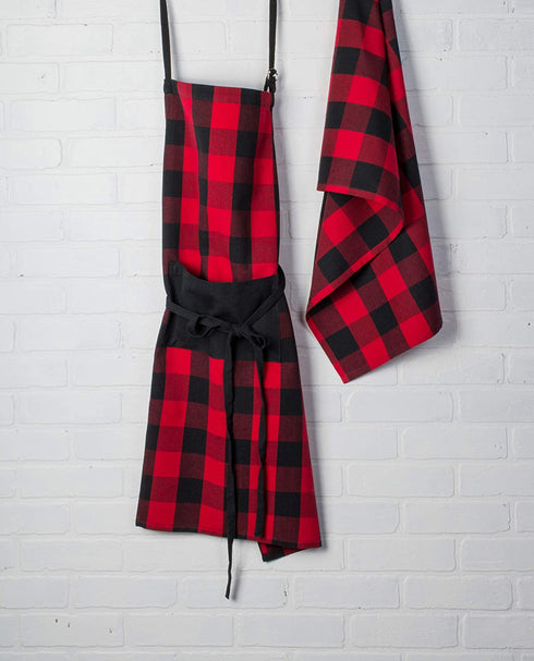 DII Buffalo Check Kitchen Collection, Classic Farmhouse Chef Apron, One Size, Red & Black