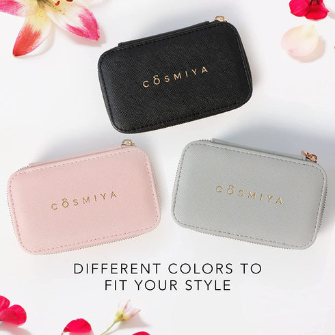 Travel Jewelry Case | Small Jewelry Travel Organizer | Cute Travel Jewelry Box | Travel Ring Case with Storage for Earrings, Necklaces, Watch - Practical Travel Gift by COSMIYA - Black