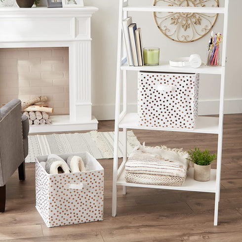 DII Non Woven Storage Collection Polka Dot Collapsible Bin Large Set, 13x13x13 Cube, White & Copper, 2 Piece