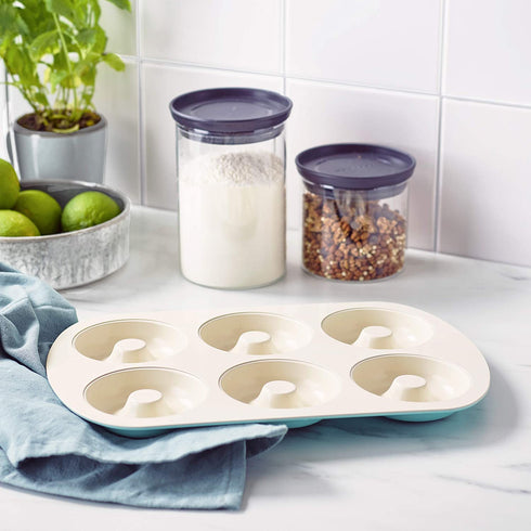 GreenLife Bakeware Healthy Ceramic Nonstick, 6 Cavity Donut and Bagel Pan Baking Mold, PFAS-Free, Turquoise