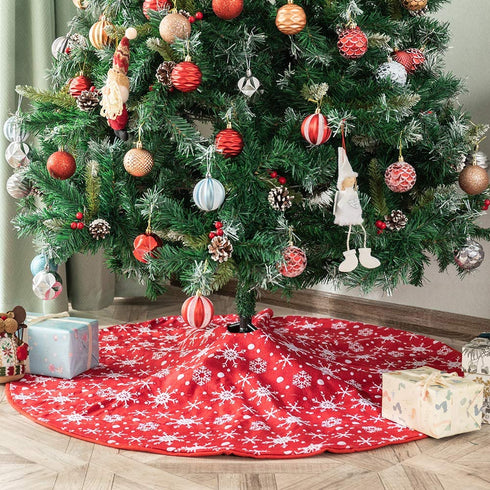 Amidaky Christmas Tree Skirt Small 36 Inches Double Layers Red and White Snowflake Carpet for Holiday Party Decorations Xmas Ornaments