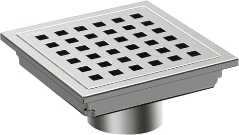 Fibetter Square Shower Drain, 4-1/4 Inch SUS 304 Stainless Steel Grid Pattern with Hair Strainer Square Drain for Shower - Brushed Nickel
