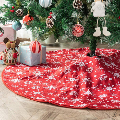 Amidaky Christmas Tree Skirt Small 36 Inches Double Layers Red and White Snowflake Carpet for Holiday Party Decorations Xmas Ornaments