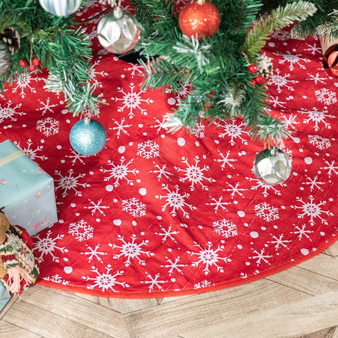 Amidaky Christmas Tree Skirt Small 36 Inches Double Layers Red and White Snowflake Carpet for Holiday Party Decorations Xmas Ornaments