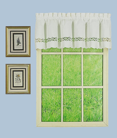 Today's Curtain Hellina Tapework Valance, 14-Inch, White - Hellina CA1800K