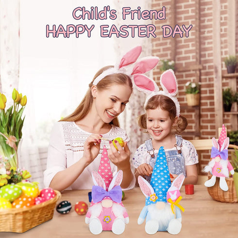 2PCS Bunny Easter Gnome Plush Easter Decorations Handmade Rabbit Dolls Easter Gifts for Kids Elf Home Ornaments for Living Room Easter Table Decor Spring Holiday Decor 14 Inches Pink and Blue