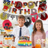 54 Pcs Monster Truck Birthday Supplies - Happy Birthday Banner Monster Truck Banner Checkered Triangle Bunting Flags, Pom Poms Flower, Hanging Swirls Truck Shape, Multicolor Balloons with Truck