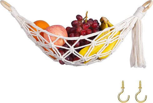 DEWECHO Macrame Fruit Hammock Under Cabinet - Banana Hammock for Boho Kitchen Decor - Hanging Fruit Hammock to Store All Your Produce in Small Places - Kitchen Storage Ideas also for RV