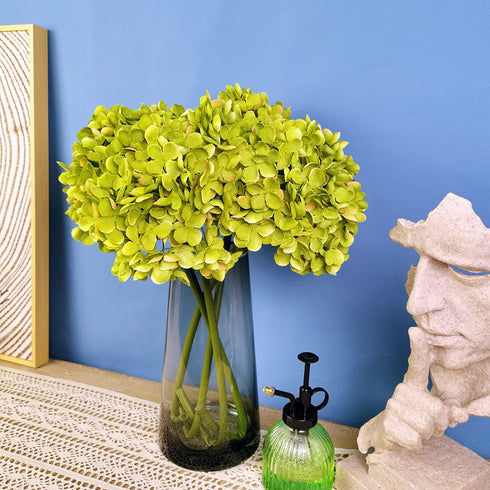 High Details Hydrangea Silk Flowers (About 225 Petals Each Flower), Artificial Hydrangea Flowers, Green Silk Hydrangea Flowers Pack of 4 (Green)