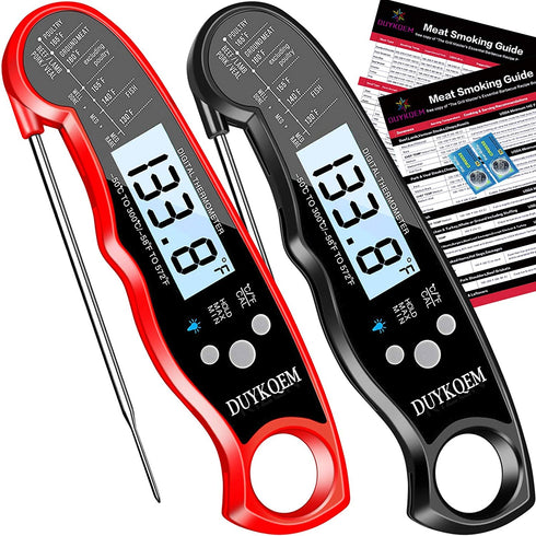 DUYKQEM Instant Read Digital Meat Thermometer (2 Pack) Waterproof Kitchen Cooking Food Thermometer with Probe Backlight & Calibration,Best Quick Grill Meat Thermometer for Grilling BBQ Smoker Chefs