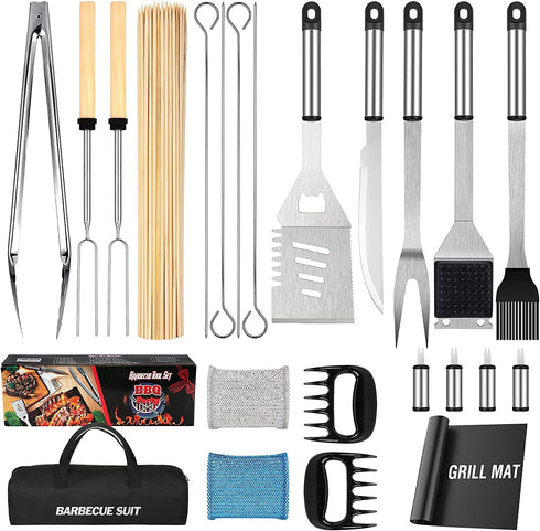 Grill Accessories, 122PCS Grill Set BBQ Tools Gifts for Men & Women, Grilling Tools Set for Outdoor Grill, Stainless Steel BBQ Kit, Grill Mats for Camping/Backyard Barbecue, Grill Utensils Set for Dad