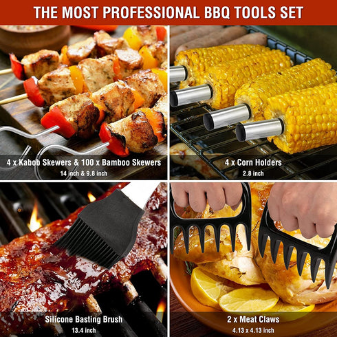 Grill Accessories, 122PCS Grill Set BBQ Tools Gifts for Men & Women, Grilling Tools Set for Outdoor Grill, Stainless Steel BBQ Kit, Grill Mats for Camping/Backyard Barbecue, Grill Utensils Set for Dad