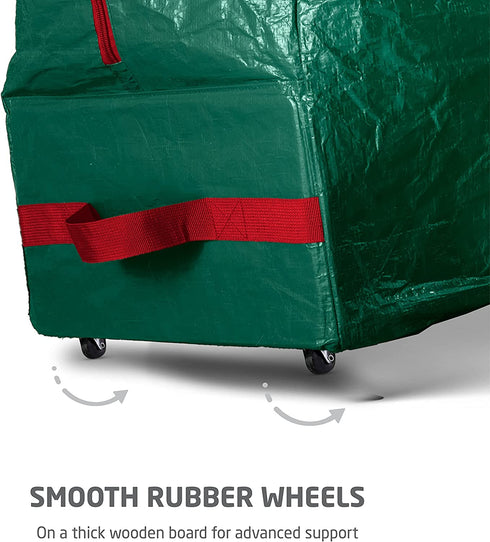 Rolling Large Christmas Tree Storage Bag - Fits Artificial Disassembled Trees, Durable Handles & Wheels for Easy Carrying and Transport - Tear/Waterproof Polyethylene Plastic Duffle Bag