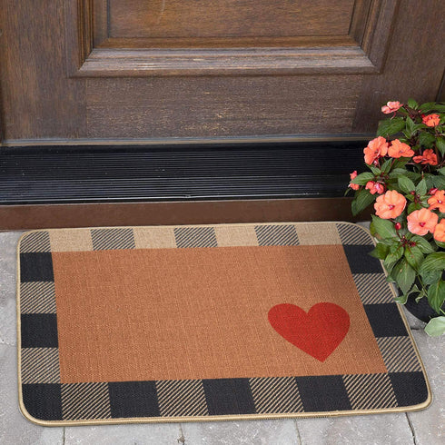 GROBRO7 Love Heart Doormat Linen Checker White and Black Mother's Valentine's Day Carpet Rubber Non-Slip Reusable Entrance Rug Floor Door Mat Supplies Home Decor Indoor Outdoor Mats 22.8' x 14.9''