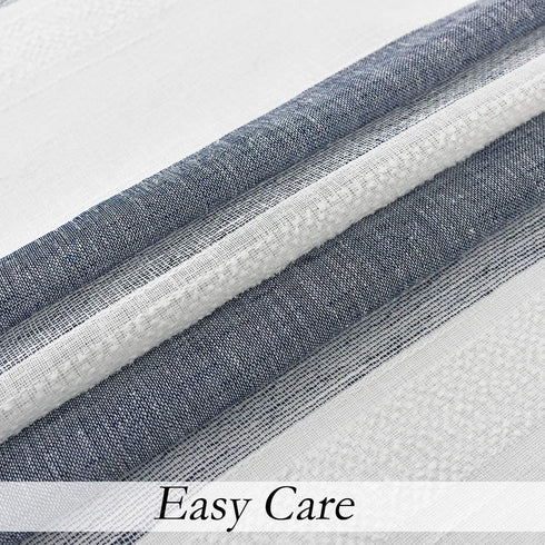 Central Park White French Door Curtain Navy Blue Stripe Sheer Window Panels Boucle Linen Drapes Rod Pocket Yarn Dyed Woven Curtain for Living Room (25" Wx72 Lx 2), 2 Panels