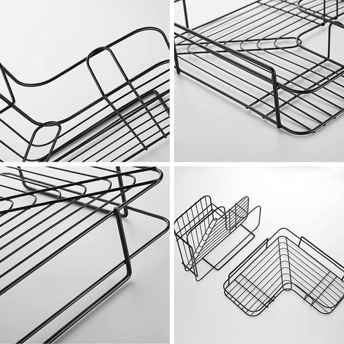 2 Pack Corner Shower Caddy, Wall Mounted No Drilling Shower Shelf with 6 Traceless Adhesive Hooks for Bathroom Kitchen Toilet, Only for 90 Degrees Right Angle, Matte Black