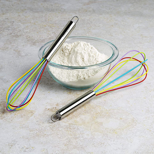Cooking Light 2 Piece Silicone Whisk Set Multicolor Kitchen Tools, 11" and 9" Balloon
