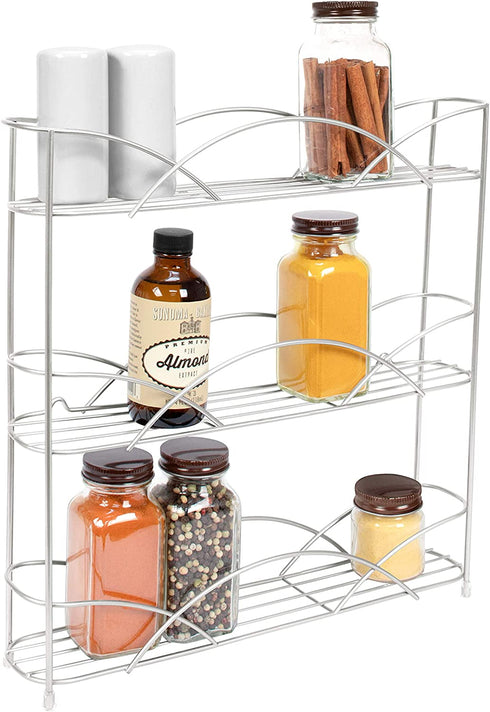 Freestanding Countertop or Wall Mount 3-Tier Spice Rack Organizer for Storing Bottles of Spices, Sauce, Dressing, Condiments, Vitamins & More, Great for Kitchen, Cupboards, Cabinet, Pantry, Silver