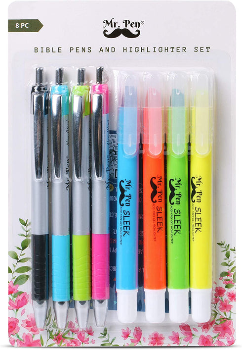 Mr. Pen- Bible Highlighters and Pens No Bleed, 8 Pack, Bible Journaling Kit, Bible Pens No Bleed Through, Gel Highlighters, Bible Markers No Bleed Through, Bible Study Kit, Christian Gifts