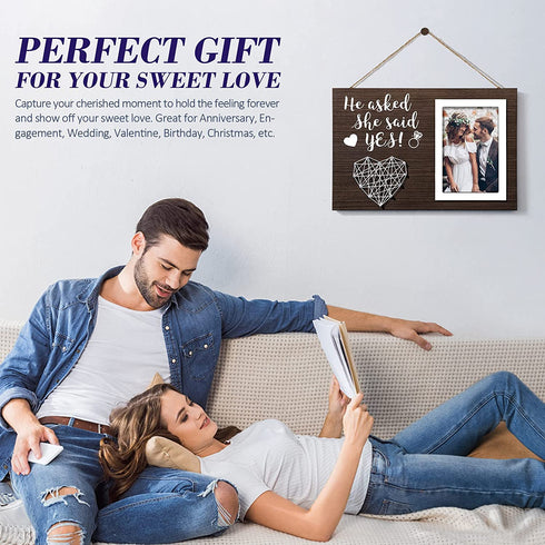 MAYICIVO Engagement Wedding Gifts for Engaged Couples, Boyfriend Girlfriend Birthday Gifts for Him Her Romantic Picture Frame, Engagement Gifts for Women Bride, He Asked She Said Yes Frame-4 x 6 Photo