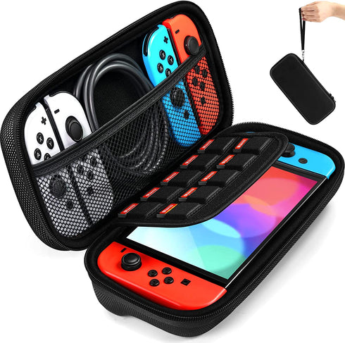 Carrying Case for Nintendo Switch and NEW Switch OLED Model(2021),iVoler Portable Hard Shell Pouch Carrying Travel Game Bag for Switch Accessories Holds 10 Game Cartridge (Black)