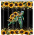 ECOTOB Sea Turtle Sunflower Shower Curtain for Bathroom, Rustic Farmhouse Yellow Sunflowers Ocean Animal Turtle on Black Background Fabric Bathroom Decor Set with Shower Curtain Hooks, 72x72 Inch