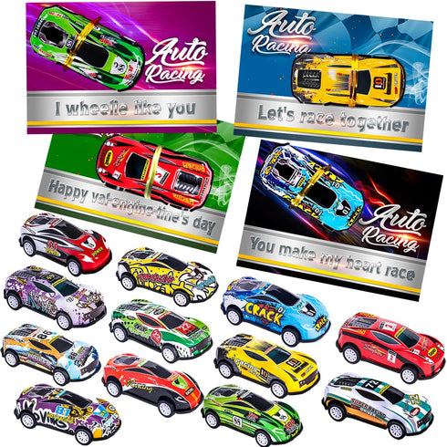 26 Packs Pull Back Cars Valentines Day Gifts Cards for Kids Classroom Gifts for Students School Exchange Valentines Gifts Party Favors for Boys Girls Diecast Toy Cars for Toddlers Children Mini Cars