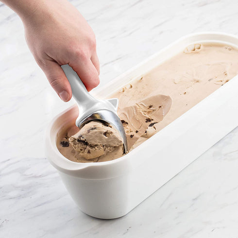 Tovolo Tilt Up Ice Cream Scoop, Ergonomically Balanced Handle, Chrome Plated, Dishwasher Safe, White