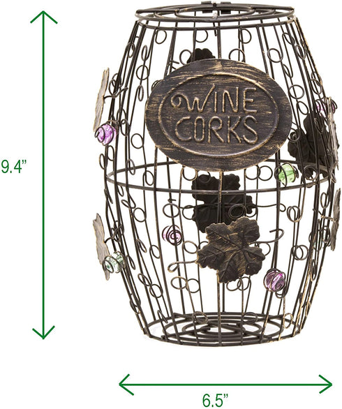 Mind Reader Barrel Metal Wine Cork Holder with Ornaments, Black