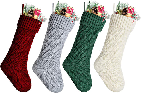 Kunyida Pack 4,18 Inches Unique Burgundy Green Ivory Gray Knit Christmas Stockings