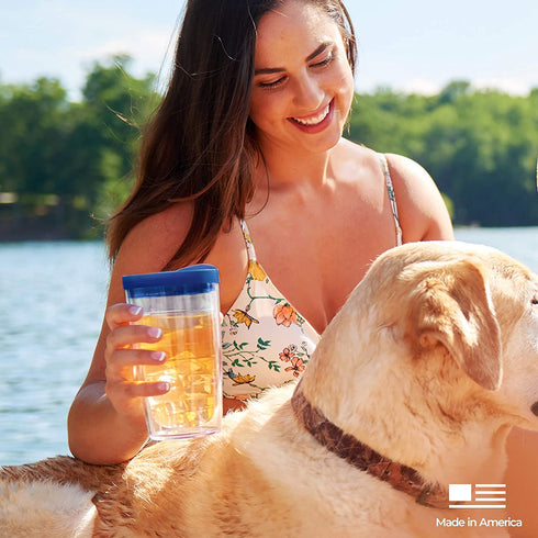 Tervis Mimi Dainty Floral Insulated Travel Tumbler with Wrap and Navy Blue Lid, 16 oz - Tritan, Clear