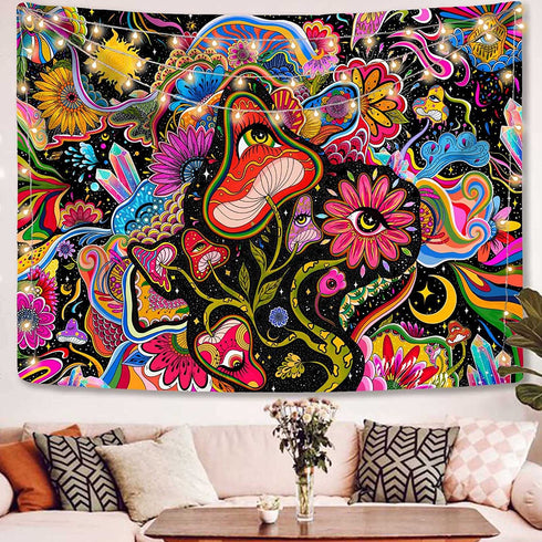 Lunerfex Mushroom Tapestry Trippy Tapestry Cute Flower Tapestry Colorful Hippie tapestries Wall Hanging for Bedroom (50 x 60 inches)