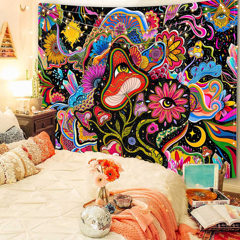 Lunerfex Mushroom Tapestry Trippy Tapestry Cute Flower Tapestry Colorful Hippie tapestries Wall Hanging for Bedroom (50 x 60 inches)