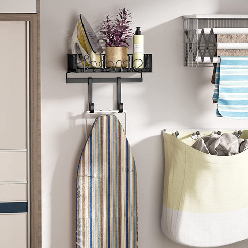 SRIWATANA Ironing Board Hanger Wall Mount, Iron and Ironing Board Holder for Laundry Room Organization and Storage - Black