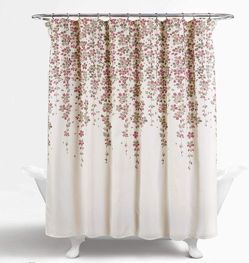 Lush Decor, Purple Weeping Flower Shower Curtain-Fabric Floral Vine Print Design, x 72 Gray
