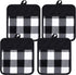 4 Pieces Buffalo Check Pot Holders with Pocket Potholders Buffalo Plaid Cloth Gloves Pocket Black and White Pot Holders for Kitchen