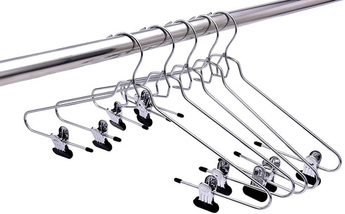 6 Quality Add-On Skirt Blouse Hanger Heavy-Duty Add-On Skirt Hangers with Clips, Multi Stackable Add on Hangers, Adjustable Wide Clip Pants Hanger, Chrome (Skirt Hanger - Wide Clips, 6)