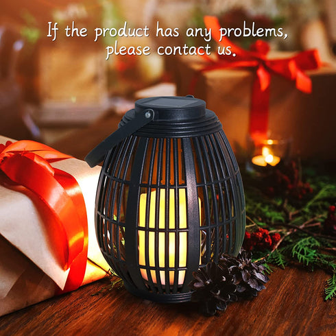 neemor Outdoor Solar Rattan Candle Lantern Automatic Switch LED Flickering Flameless Light Hanging Table Lamp Decorative Patio Yard Garden Pathway Walkway