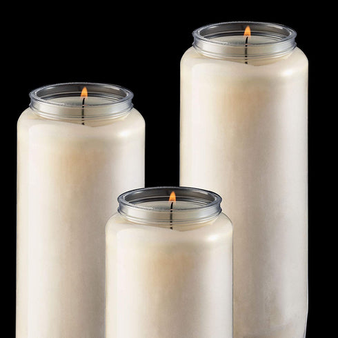 Tribello 9 Day Candles, 3 Pack - 7? White Pillar Candles for Memorial, Prayer Candles, Party Decor, and Emergency Candles - Unscented Slow Burning 100% Vegetable Wax in Plastic Jar Container