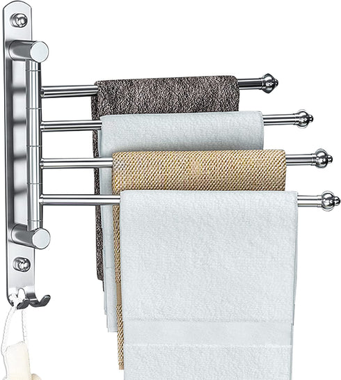 Lonffery Towel Rack for Bathroom, 4-Arm Black Wall Mounted Towel Rack, Outdoor Towel Rack for Hot Tub, Pool, Towel Hanger Space Saving.