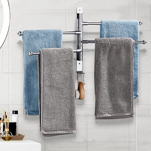 Lonffery Towel Rack for Bathroom, 4-Arm Black Wall Mounted Towel Rack, Outdoor Towel Rack for Hot Tub, Pool, Towel Hanger Space Saving.