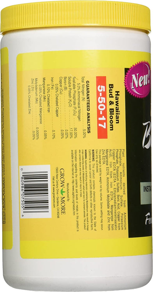 Grow More 7505 Hawaiian Bud and Bloom 5-50-17 Fertilizer, 1.5-Pound