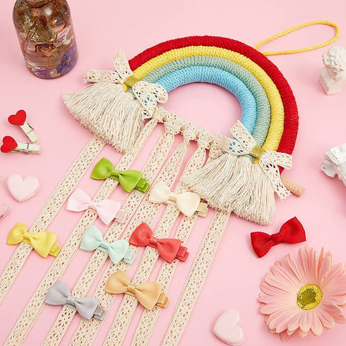 WILLBOND 2 Pieces Rainbow Hair Bows Holder Tassels Headband Organizer for Baby Girls Clips Organizer Wall Hanging Storage Decor Bedroom Living Room