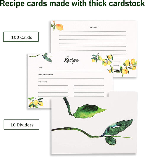 Mint & Elm Recipe Box with 100 Cards and 10 Dividers - Recipe Organizer Includes Plastic Holder for 4x6 Cards (Natural Bamboo)
