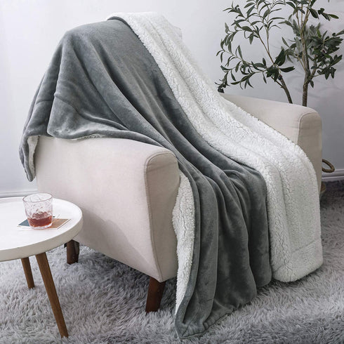 BEDELITE Sherpa Fleece Blanket Grey Throw Blanket for Couch & Bed- 480GSM Thick Warm Winter Blankets, Super Soft & Cozy Fuzzy Blanket (50" X 60")