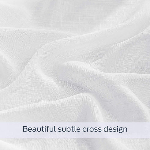 PONY DANCE Sheer White Curtains - Linen Curtains 84 inches Long for Living Room Delicate Back Tab Semi-Sheer Privacy Window Covering for Bedroom, 52" W x 84" L, 2 PCs