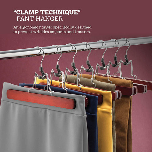 High-Grade Wooden Pants Hangers with Clips 10 Pack Non Slip Skirt Hangers, Smooth Finish Solid Wood Jeans/Slack Hanger with 360° Swivel Hook - Pants Clip Hangers for Skirts, Slacks - Clamp Hangers