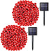 JMEXSUSS 2 Pack 100 LED Red Solar Lights Outdoor,42.7ft Solar String Lights, 8 Modes Solar Christmas Lights Outdoor Waterproof for Christmas Tree,Halloween,Party Decorations