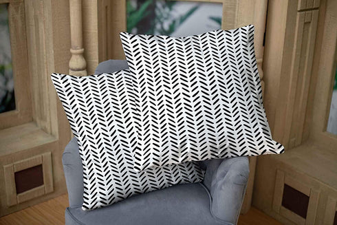 TOMWISH Decor Pillow Covers,2 Packs Hidden Zippered 18X18Inch Black on White Sketch Herringbone Pattern Decor Throw Cotton Pillow Case Cushion Cover for Home Decor